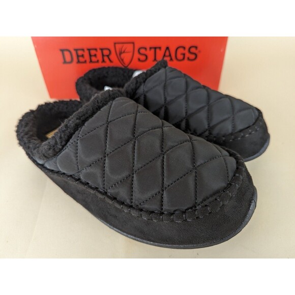 DEER STAGS Slippersooz Alma Slippers Mens 7 M Black Quilted Slip On Shoes NWB - Picture 6 of 14